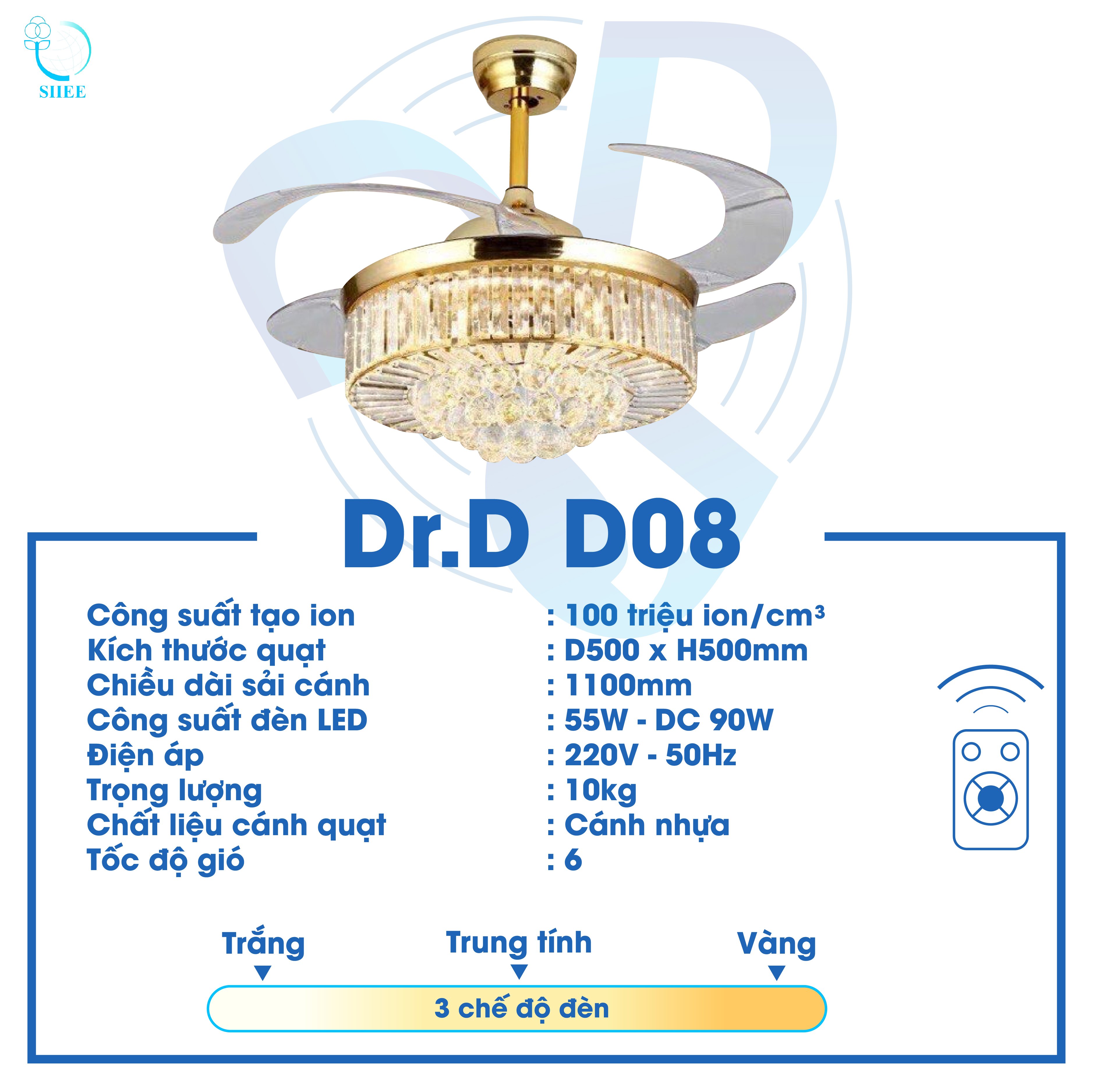 Quạt Ion âm Dr.D Model D-08